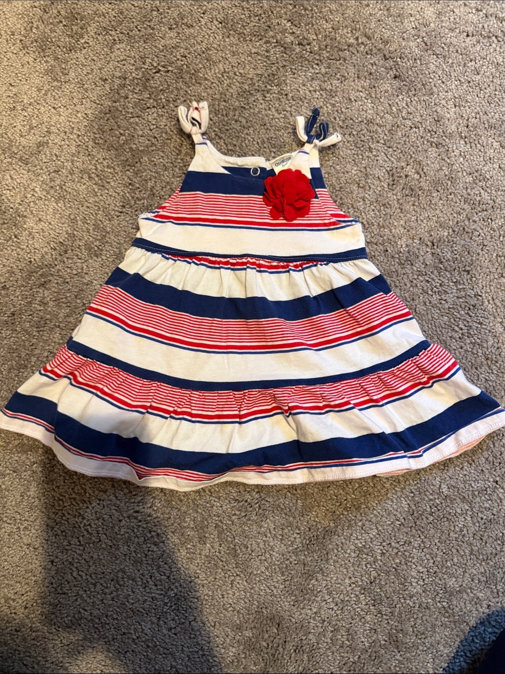 Oshkosh Girls' Navy, White & Red Striped Sundress with Flower Accent